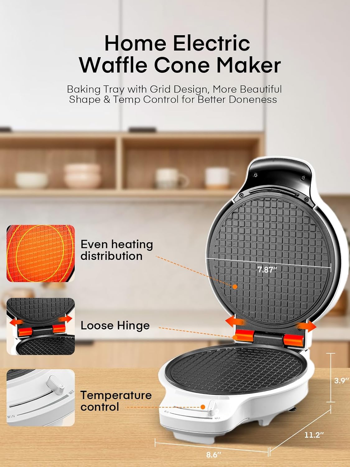 Waffle Cone Maker Machine and Ice Cream Bowl Maker with Temperature Control, Double Side Nonstick Waffle Bowl Maker