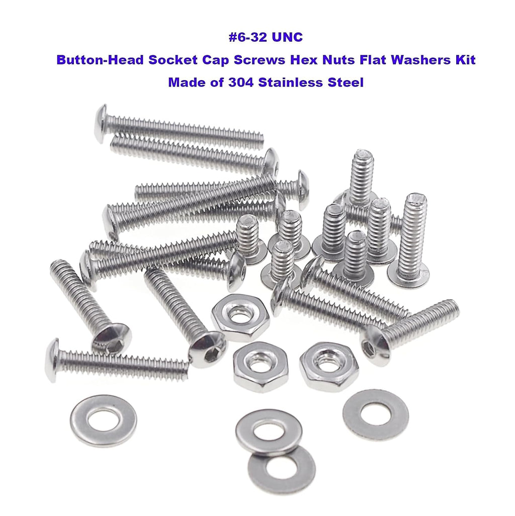 #6-32 UNC Stainless Steel Button-Head Socket Cap Screws Hex Nuts Flat Washers Assortment Kit