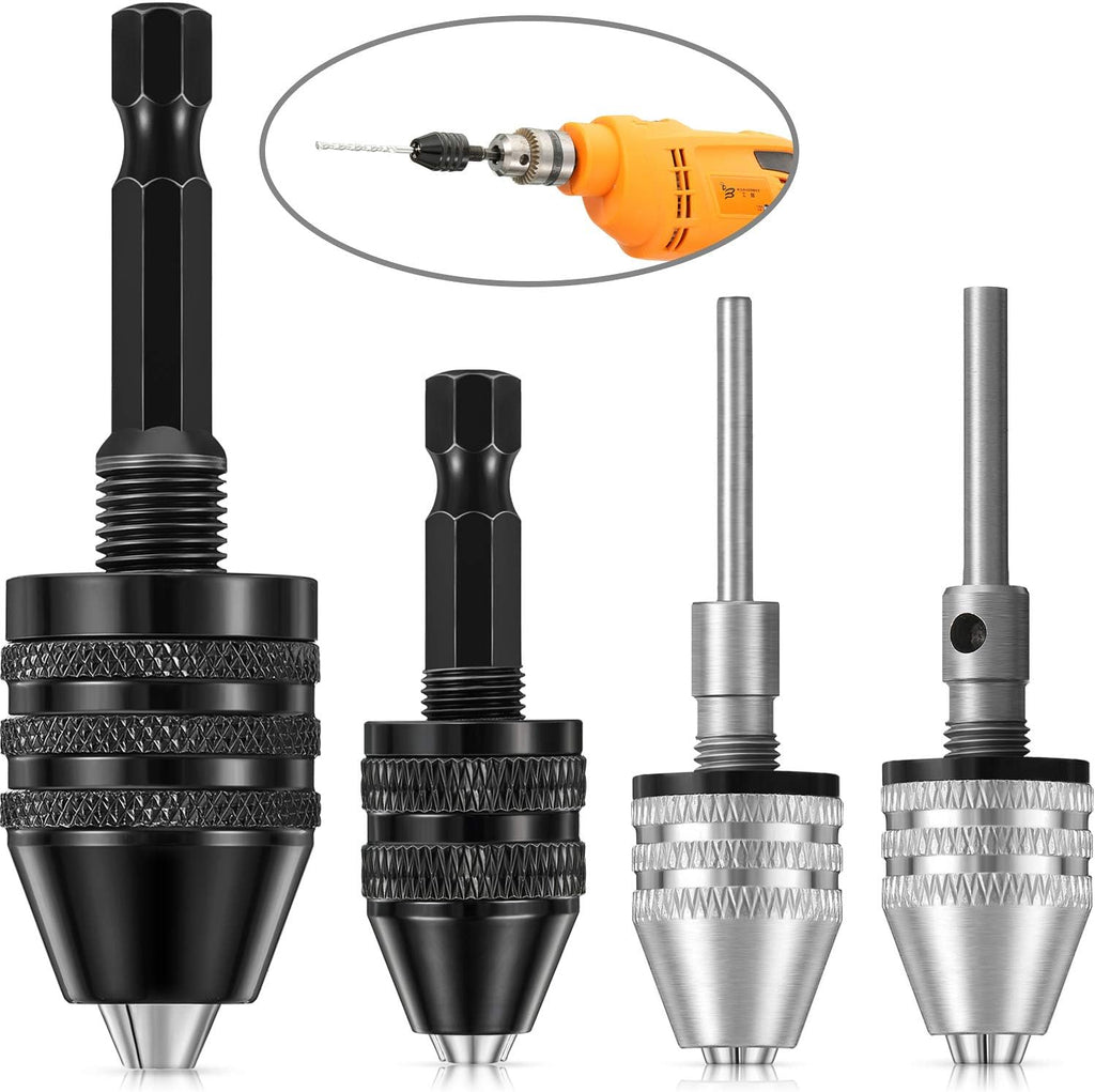 Mudder 4 Pcs Keyless Drill Chuck for Impact Driver, 1/4, 1/8, 1/16 Inch
