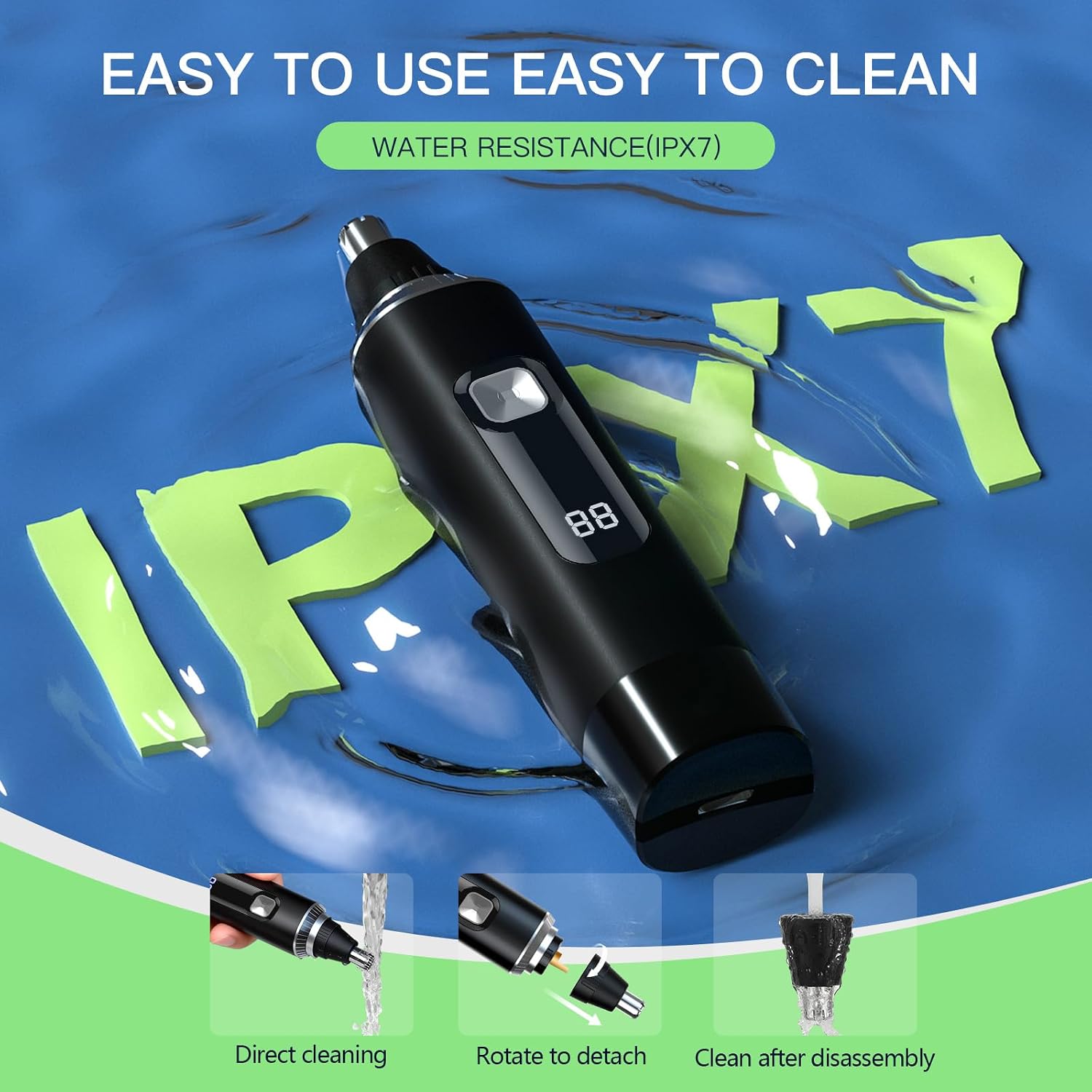Nose Hair Trimmer for Men, 2-in-1 Rechargeable Ear and Nose Hair Trimmer with LED Display, IPX7 Waterproof Painless