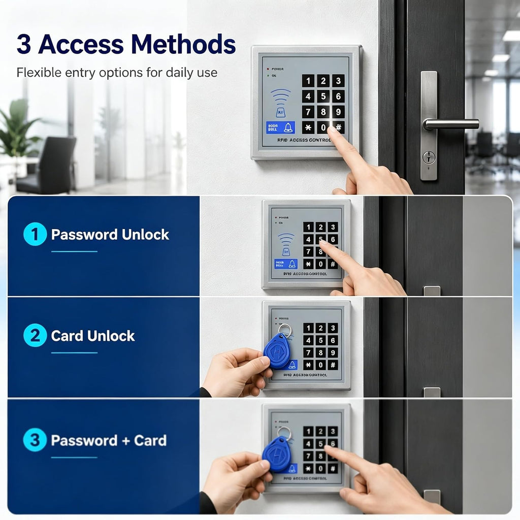 Fully Access Control System Kit,Easy to Install,1000 Users, Wiegand 26, 125KHz RFID Door Entry Keypad+NC Electric