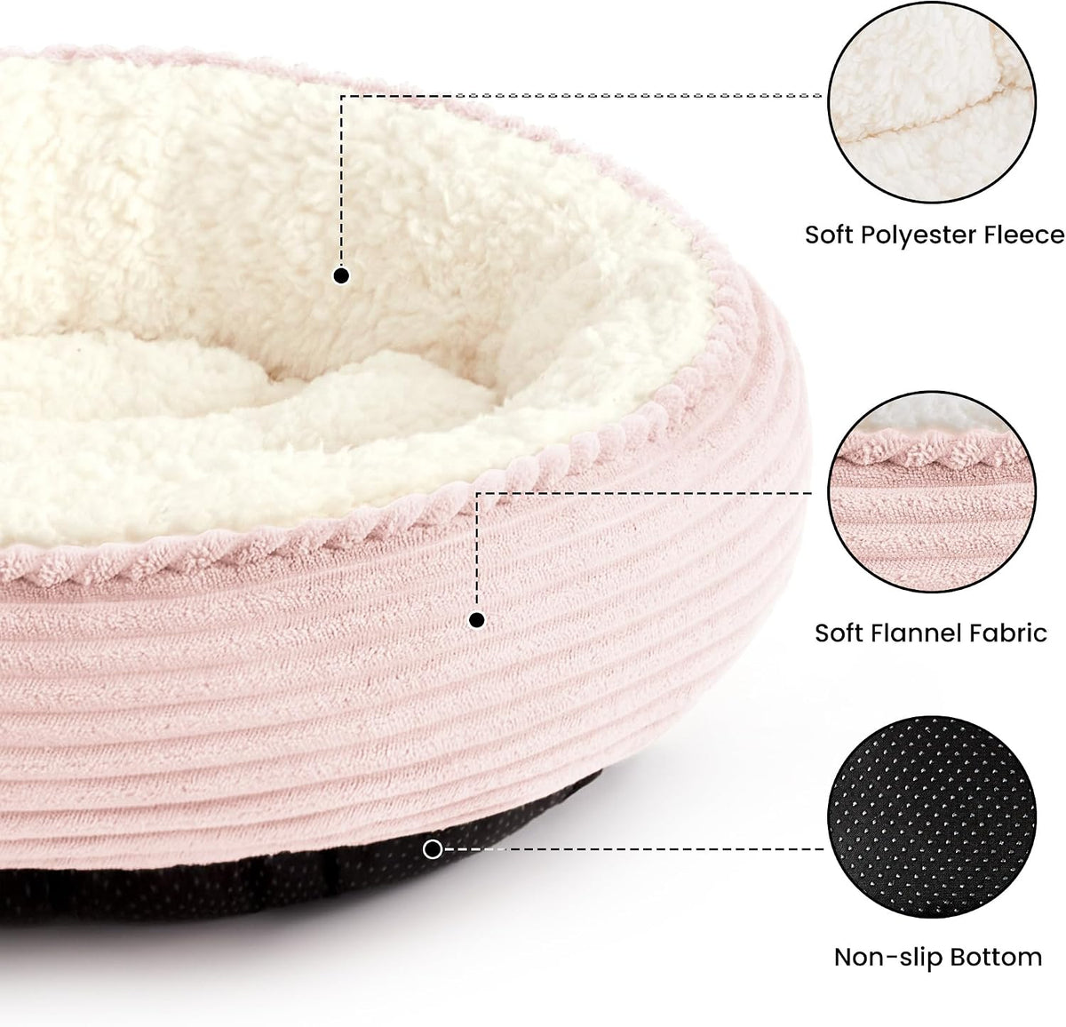 Round Donut Cat and Dog Cushion Bed, 20in Pet Bed for Cats or Small Dogs, Anti-Slip & Water-Resistant Bottom, Super