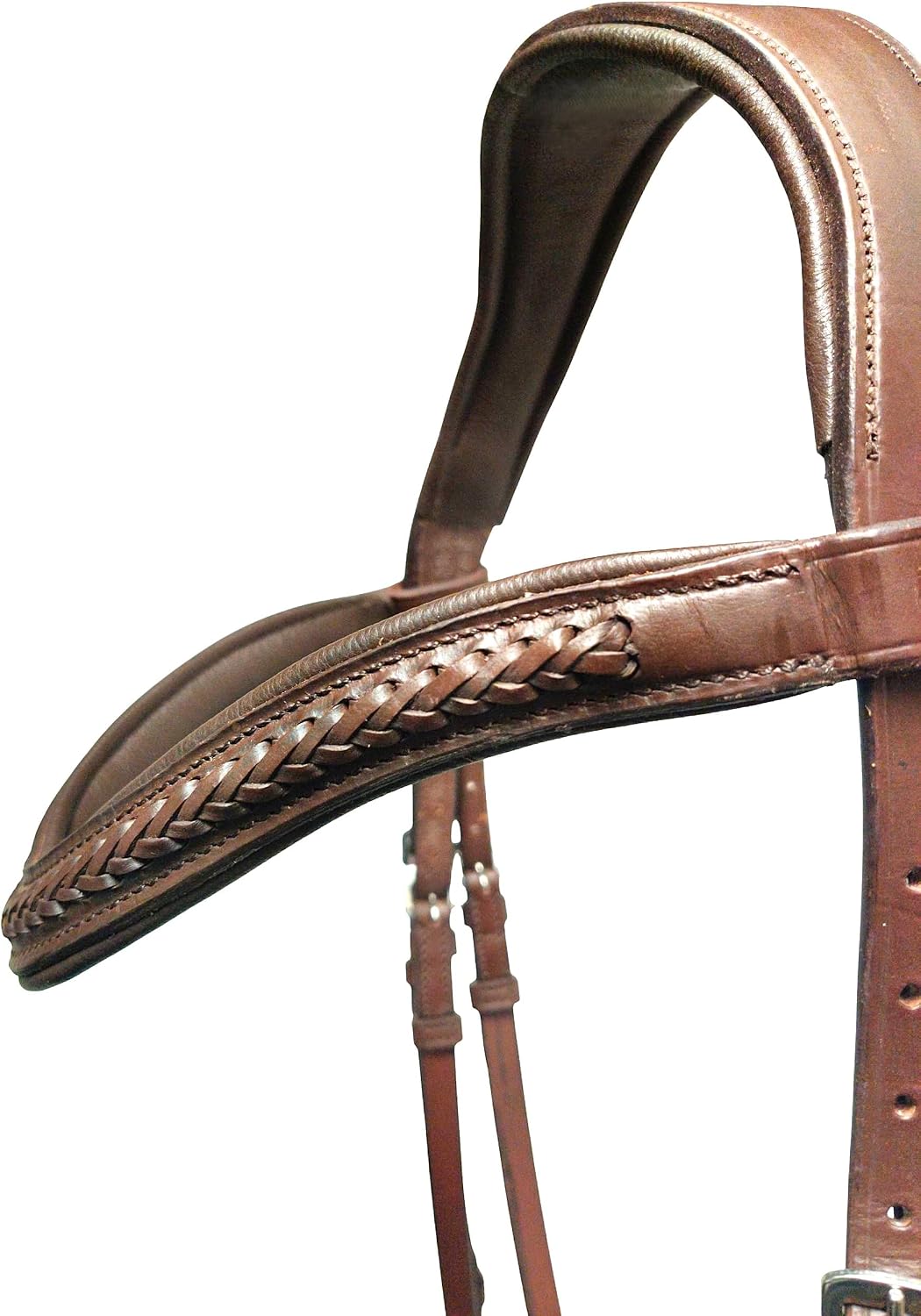 Braided Havana Brown Leather Bridle with Removable Flash – Padded Browband & Noseband – Horse Riding Bridle for