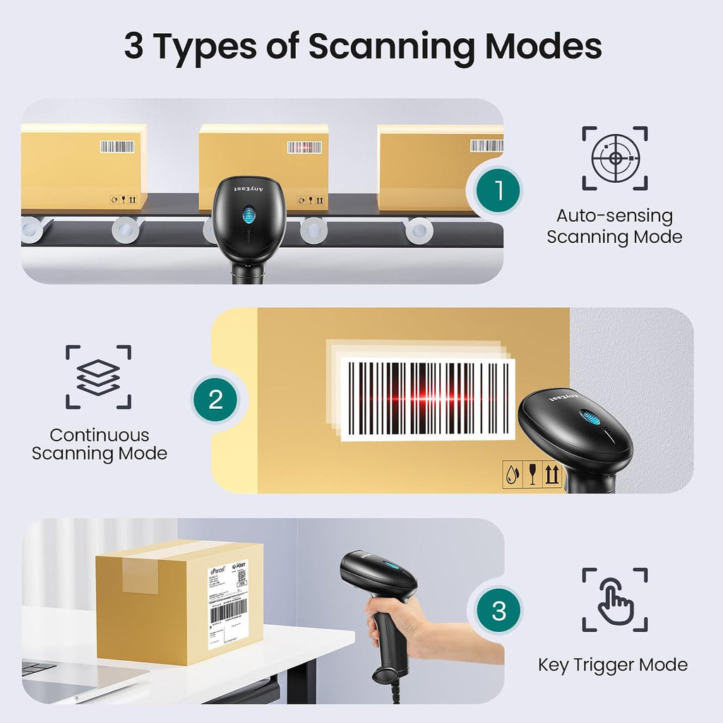 Barcode Scanner with Stand, USB Wired Inventory 2D 1D Code Scanner | Screen Scanning, Hands-free Adjustable Stand