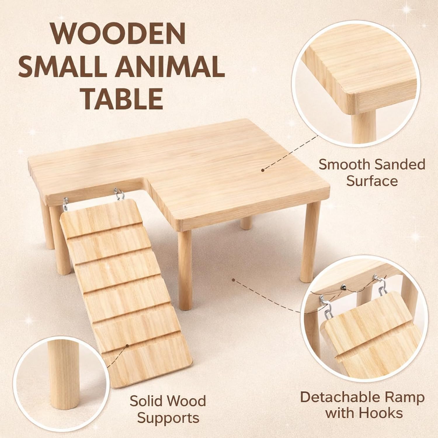 Hamster Platform, Small Wooden Hamster Cage Accessories, Elevated Resting Area for Hamster Cages, Pine Material