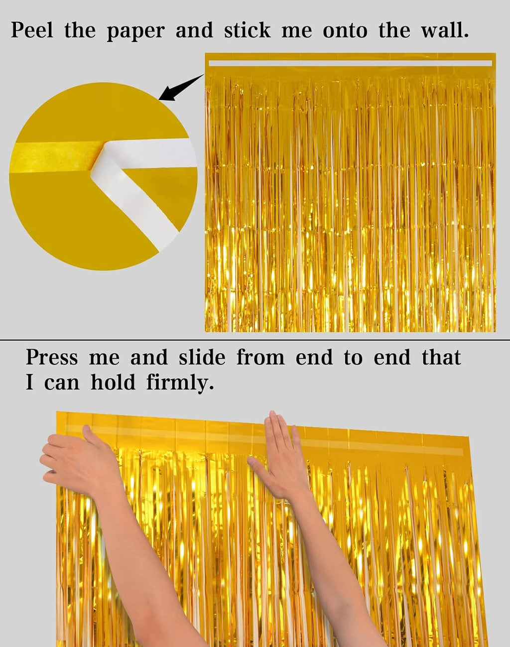 Pure Gold Fringe Curtain Backdrop 3 Pack, 3.2 x 8.2 FT Party Decorations | Graduation Decorations, Birthday Party