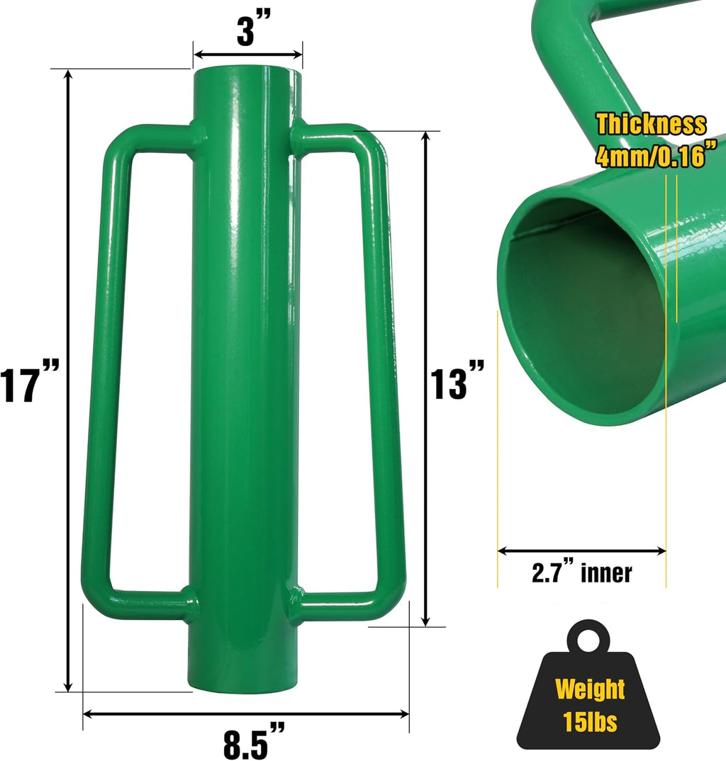 Fence Post Driver, Heavy Duty Hand Post Pounder with Handle - Use for Metal U Posts, T Posts, Garden Fence (15 LBS)