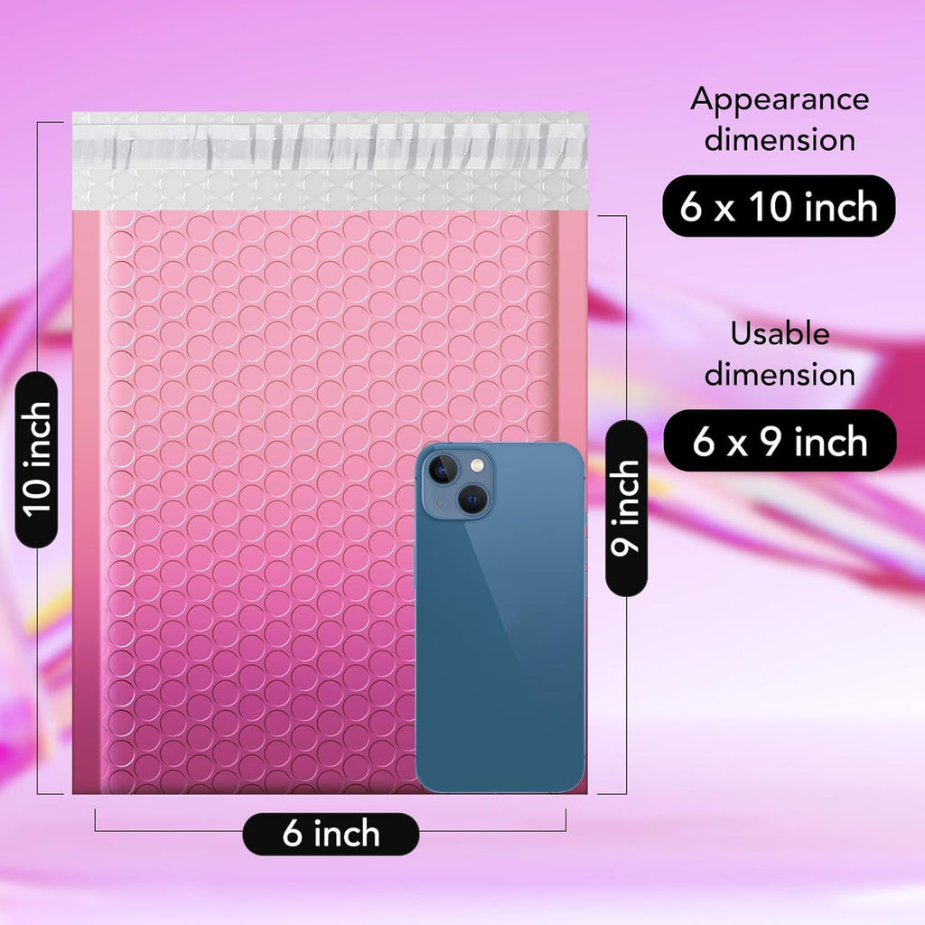 Bubble Mailers 6x10" 100 Pack Gradient Pink Thick Padded Envelopes