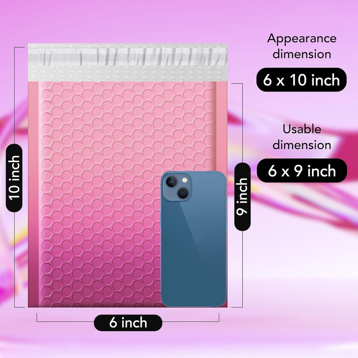 Bubble Mailers 6x10" 100 Pack Gradient Pink Thick Padded Envelopes