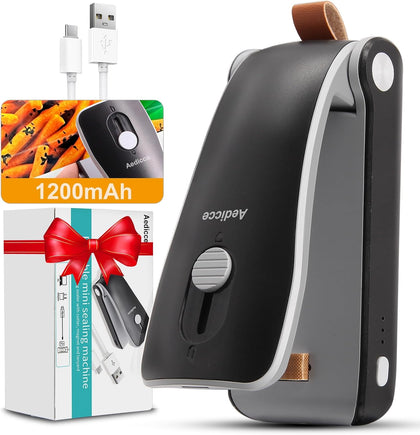 Mini Bag Sealer, USB Rechargeable Chip Bag Sealer Heat Seal, 2 in 1 Bag Sealer Heat Seal with Cutter, Portable Bag