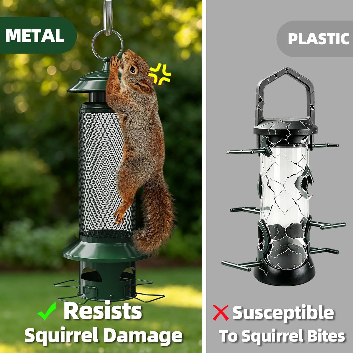 Squirrel Proof Bird Feeders for Outdoors Hanging, Chew Proof Bird feeders