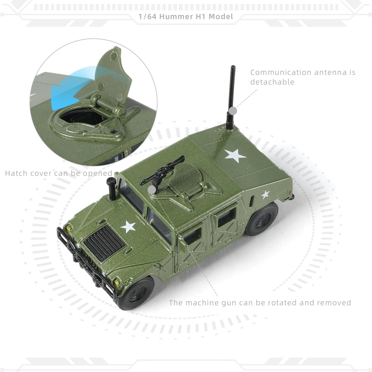 1/64 Hummer H1 Car Model Military Truck Off Road Vehicle | Die-cast Metal Model Kit Military Armored Car