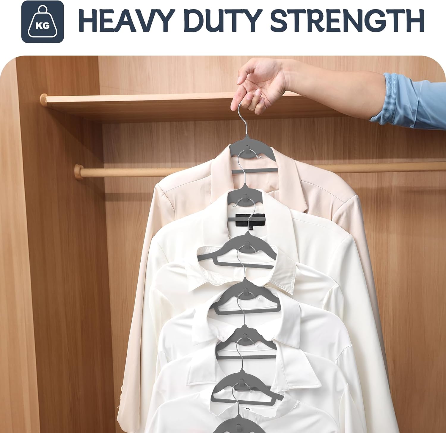 Velvet Stackable Hangers 50 Pack Space Saving Cascading Hook Gray | Ultra Thin, Non Slip Felt, Heavy Duty With 360°
