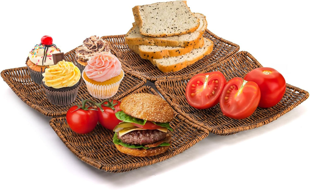 6 Pack Imitation Wicker Bread Baskets, 9 x 9 Inch Square Bread Baskets for Serving Fast Food Baskets Fruit Baskets