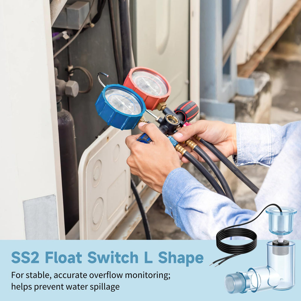 6 SS2 AC Float Switches L-Shape w/ 3/4in Adapter & 6 ft Wire for HVAC Drain
