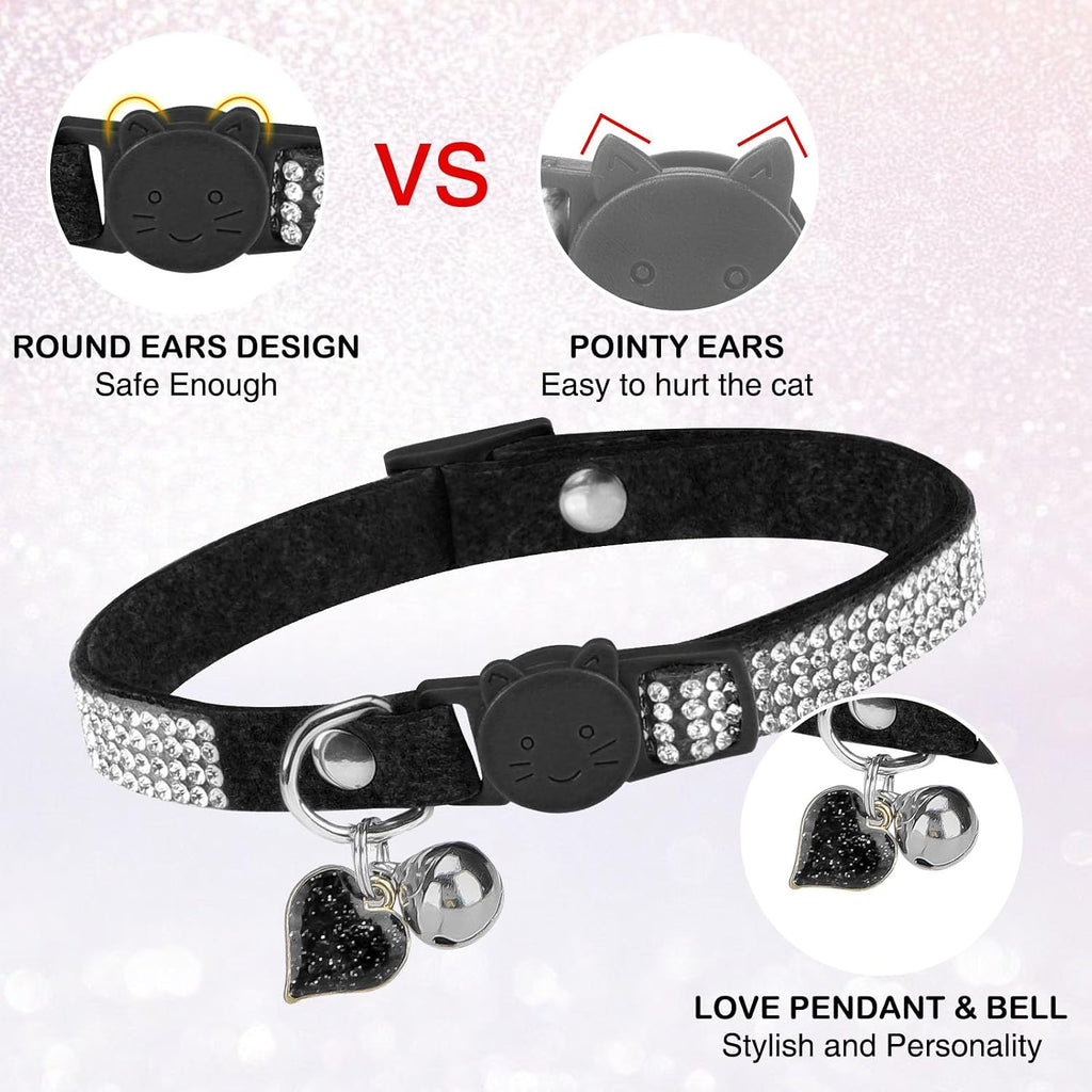 Rhinestone Cat Collar Breakaway, Bling Sparkly Diamond, Black