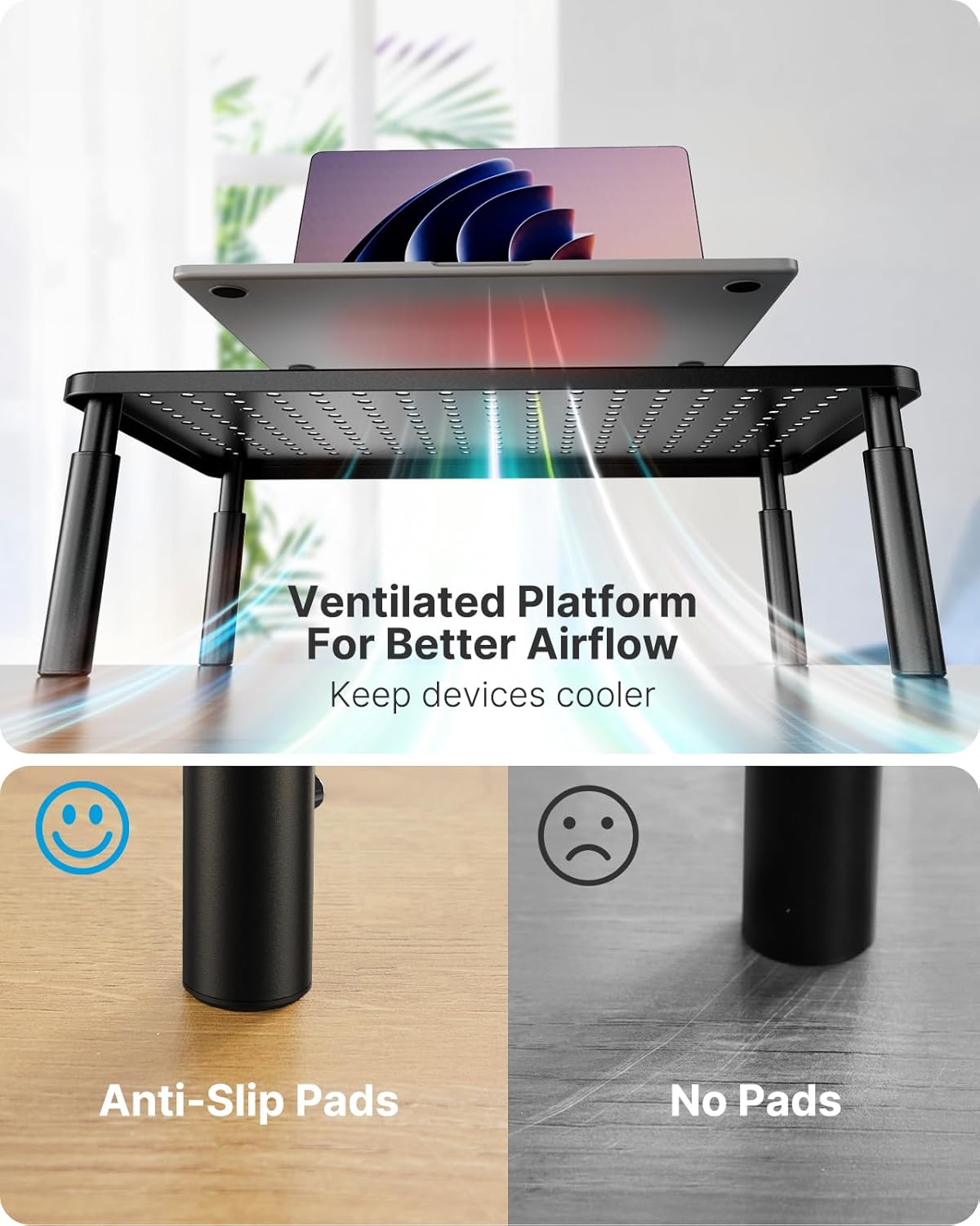 Monitor Stand, Monitor Stand Riser 3 Height Adjustable, Monitor Riser with Airflow Vents, Laptop Stand for Desk