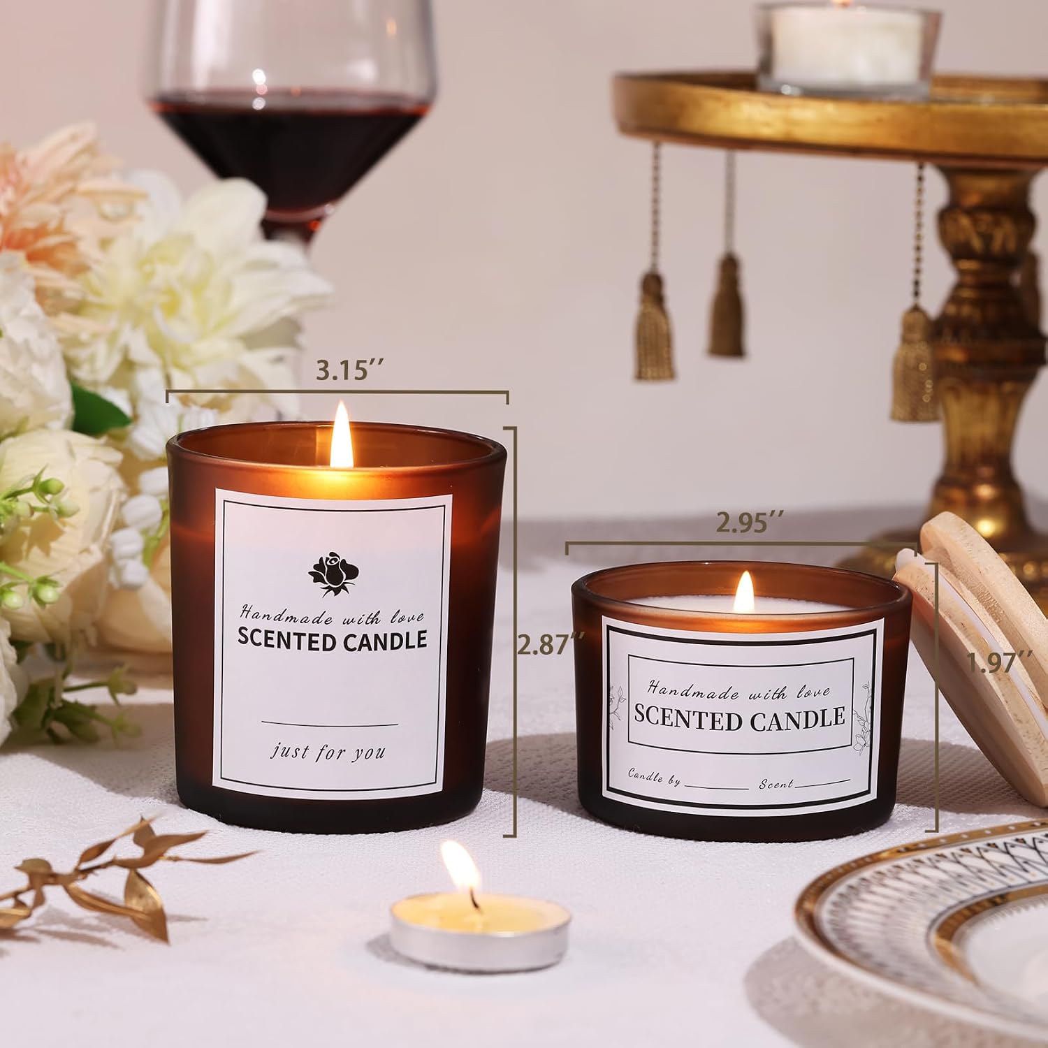 Forsted Amber Candle Jars with Lids, 16 Pcs Containers for Making Candles | Create DIY candles with 8pcs 8oz + 8pcs