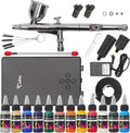 Airbrush Kit, 27PSI Air Brush Gun Set with Air Compressor & 12 Paint | 7 Pressure Levels Ultra-Quiet Dual-Action