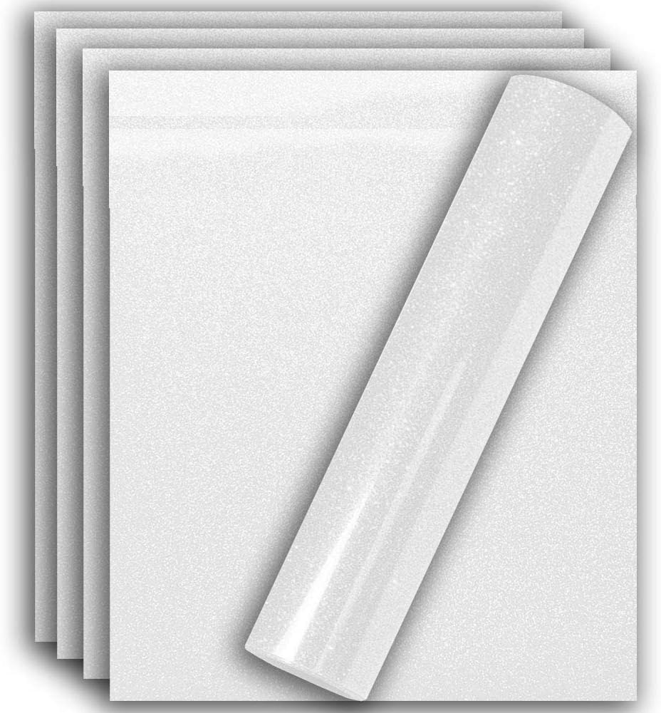White Glitter HTV Heat Transfer Vinyl for T-Shirt | 12" X 10", Shiny and Durable Rainbow White Glitter Sparkle Effect