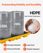 Spill Containment Pallet, 2 Drum Low Profile Spill Containment Modular Platform, 21 Gallon Sump, 4409 lbs Load