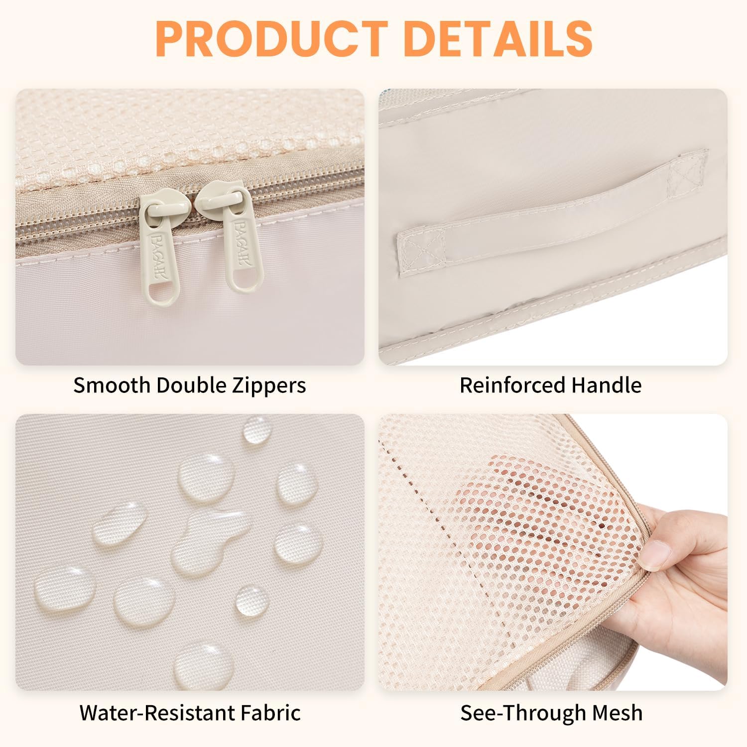 6 Set Packing Cubes Luggage Packing Organizers for Travel Accessories-Beige