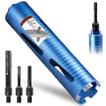 2 1/2" Dry Core Drill Bit, 5/8"-11 Thread, with 3 Adapters Included: SDS Plus, SDS Max and 1/2" Hex Shank; 9.5" Drill