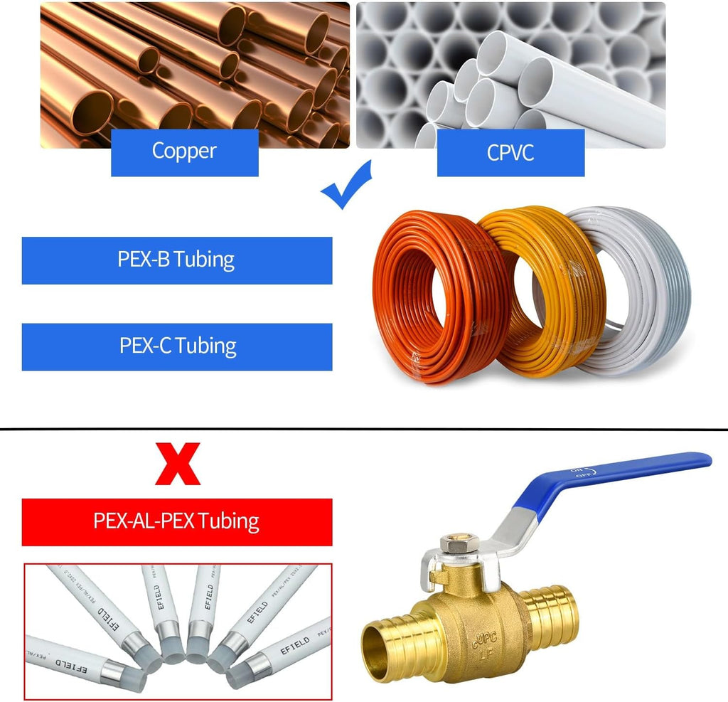 2 Pack 1" PEX Ball Valves, Brass Full Port Shut Off Valve