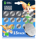 CR2025 Battery 3V 15 Count, Child-Proof Package, Coin Cell Batteries | Ideal for Automotive Key Fobs, Car Remote