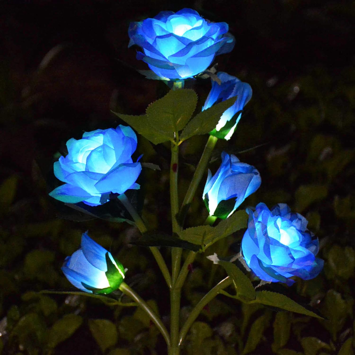 [Upgraded 6 Flowers]Solar Powered Decorative Rose Garden Stake Lights, Waterproof Realistic Artificial Flowers for