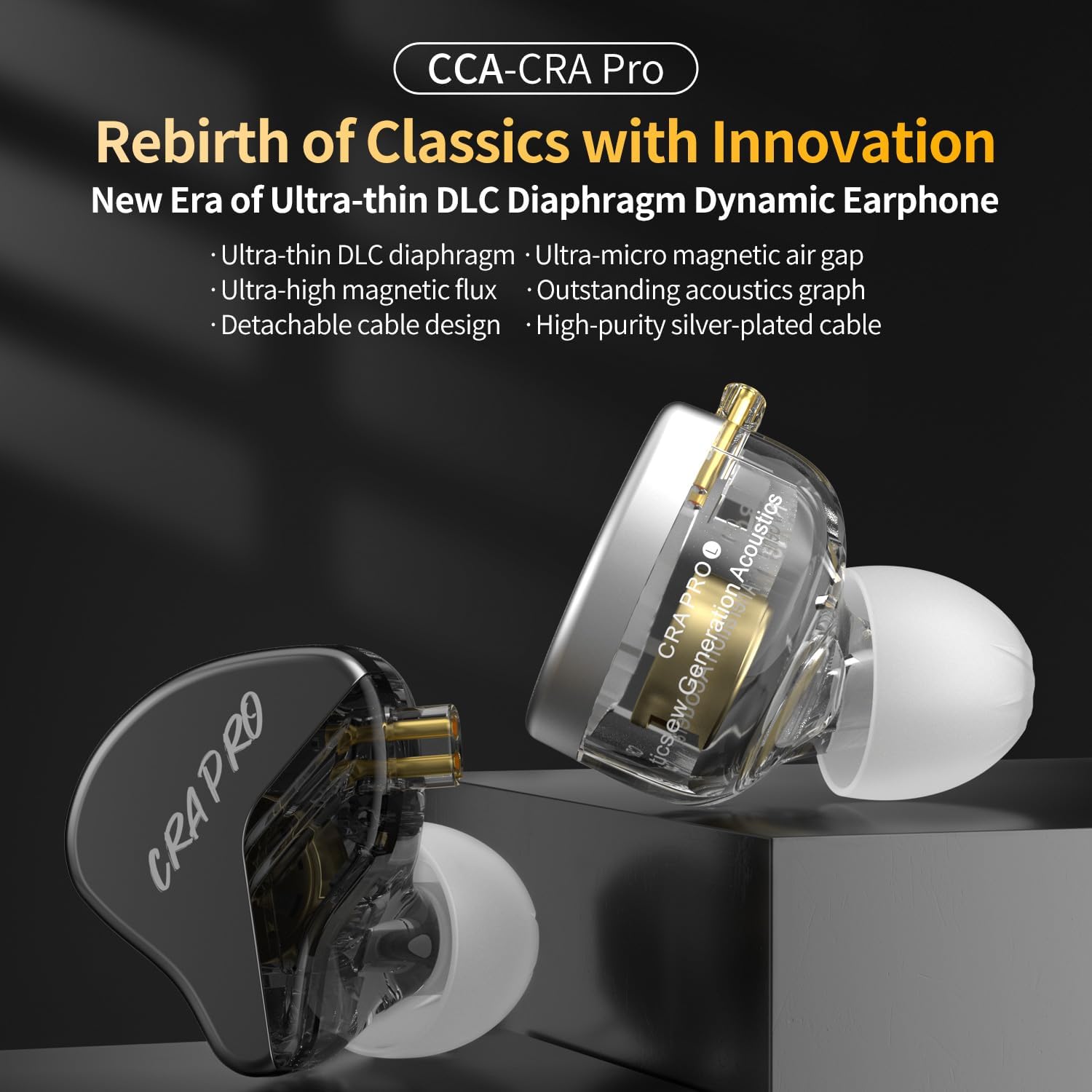 CRA PRO in Ear Monitor Headphones, Ultra-Thin DLC Diaphragm Dynamic Driver Gaming Earbuds, Clear Sound & Deep Bass