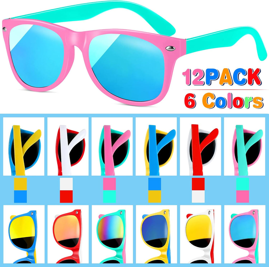 Kids Sunglasses Bulk Party Favors, 12Pack Valentines Day Gifts UV 400 Protection Neon Sunglasses for Boys and Girls