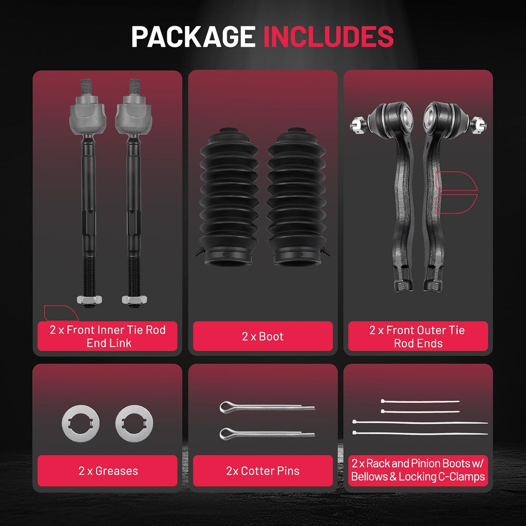 BDFHYK 6PC Inner Outer Tie Rod Kit w/Boots for Honda CR-V 1997-2001
