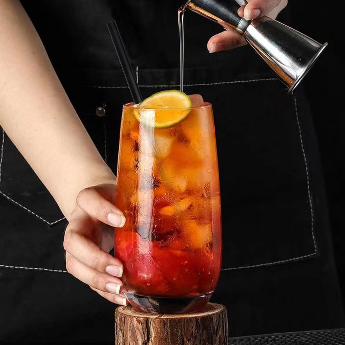 300 Pcs Disposable Drinking Plastic Straws, 8.26" Long, 0.23'' Diameter, Black