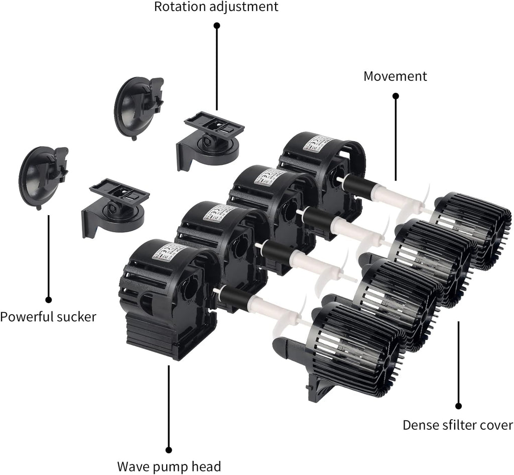 12680 GPH 4-Head Wave Maker Aquarium Circulation Pump | Submersible Powerhead for 180-300 Gal Fresh & Saltwater