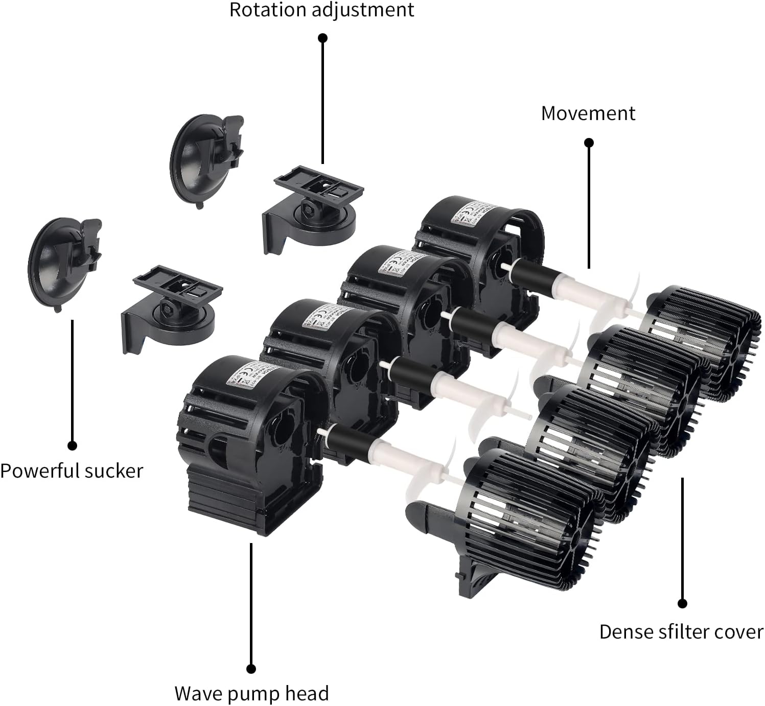 12680 GPH 4-Head Wave Maker Aquarium Circulation Pump | Submersible Powerhead for 180-300 Gal Fresh & Saltwater