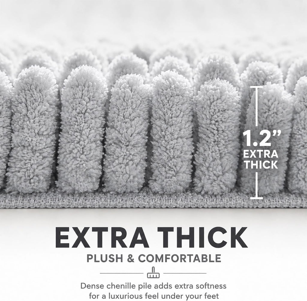 Bathroom Rugs Sets 2 Piece,Super Absorbent Soft,Thick,Machine Washable Chenille Bath Mat,Non Slip Toilet Floor