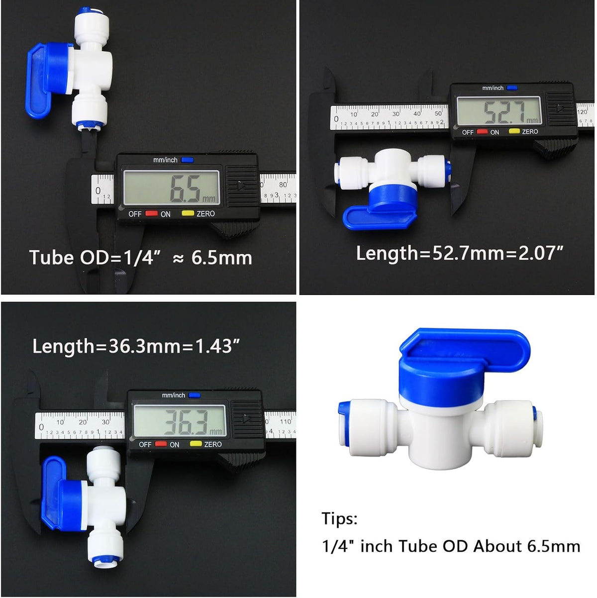 1/4" Push-Fit Globe Valve for RO Water Purifier, 5 Pcs