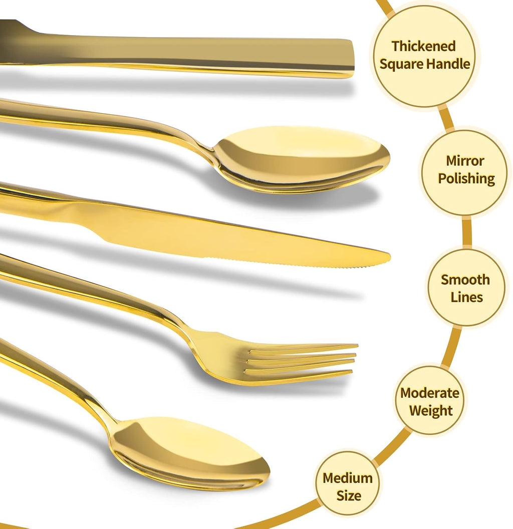 Gold Silverware Set for 8, 40 Pieces Flatware Set Stainless Steel