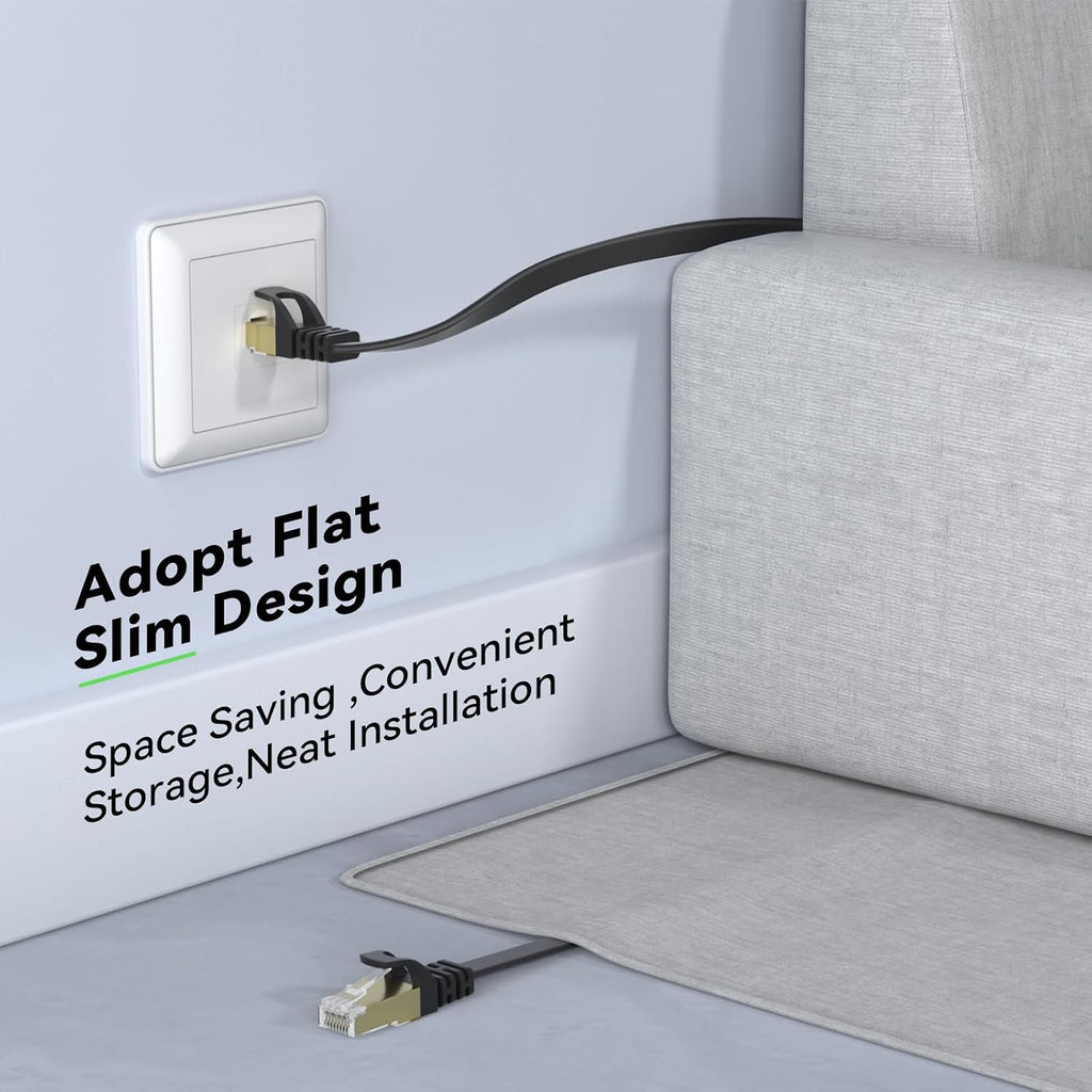 Cat 8 Ethernet Cable 50 FT, 40Gbps 2000MHz Cat8 High Speed Flat Internet Network Patch Cord, SFTP Shielded LAN Wire