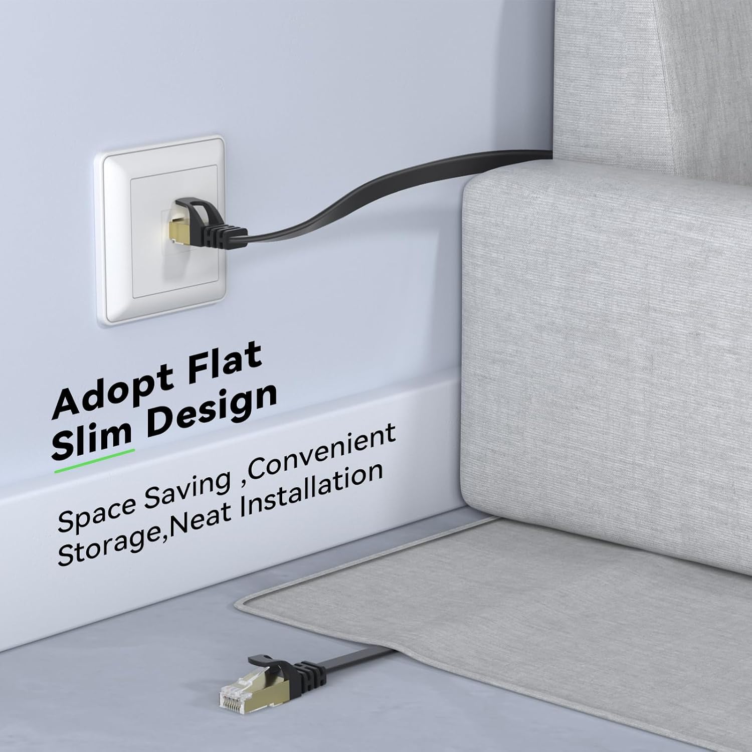 Cat 8 Ethernet Cable 50 FT, 40Gbps 2000MHz Cat8 High Speed Flat Internet Network Patch Cord, SFTP Shielded LAN Wire
