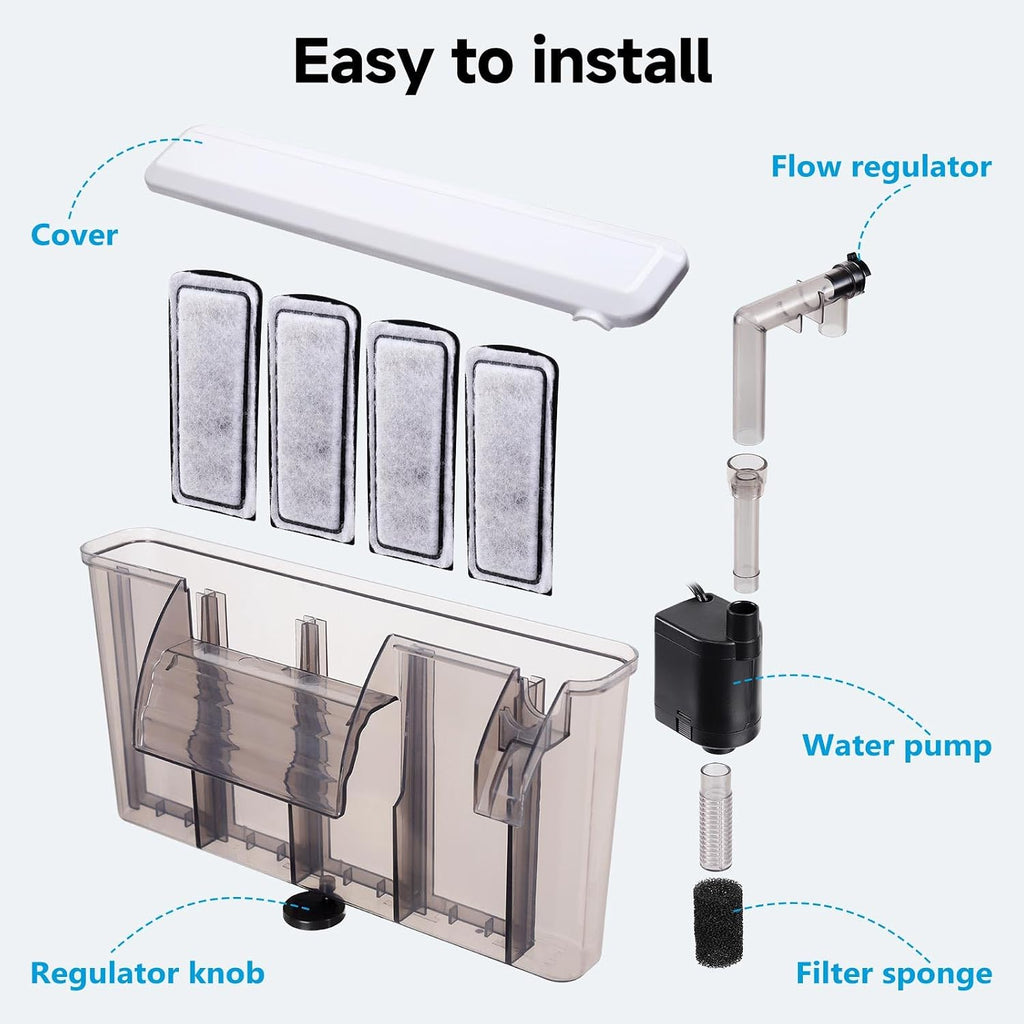 Quiet Hang on Back Aquarium Filter for 30-50 Gallon,Adjustable Flow | Auto Start Fish Tank Filters, Powerful