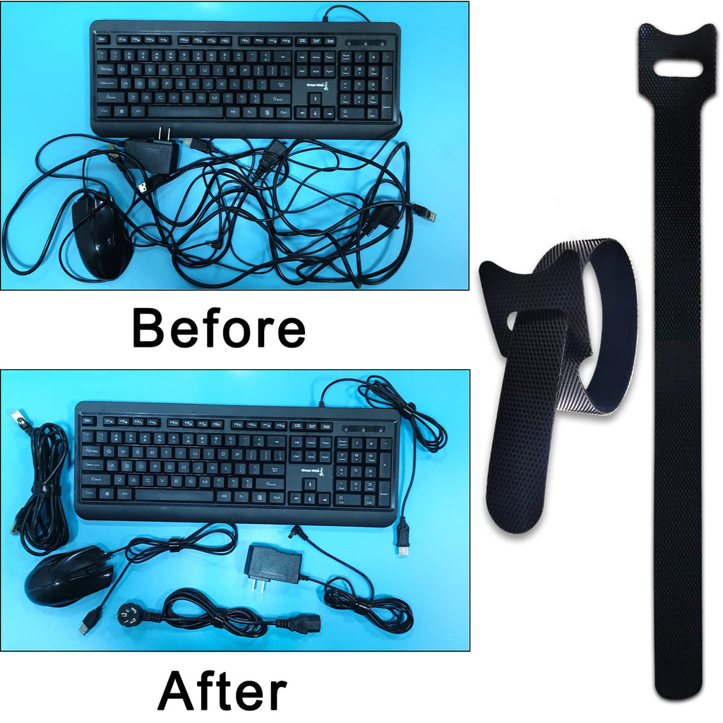 100pcs Reusable Cable Ties 7.8 In |Adjustable Cord Straps&Wire Wraps|Hook and Loop Cable Management Organizer