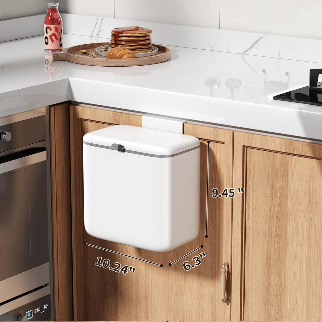 Compost Bin Kitchen for Countertop or Under Sink, 2.6 Gallon Hanging Small Trash Can with Lid, Garbage Can for