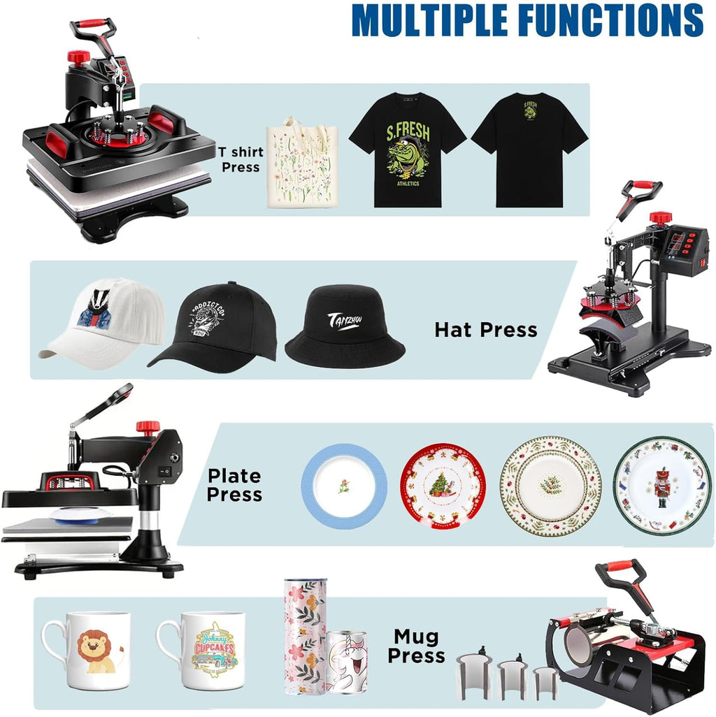 Professional 8 in 1 Heat Press Machine Sublimation Machine 12" X 15" Shirt Press Machine 360° Swing Away