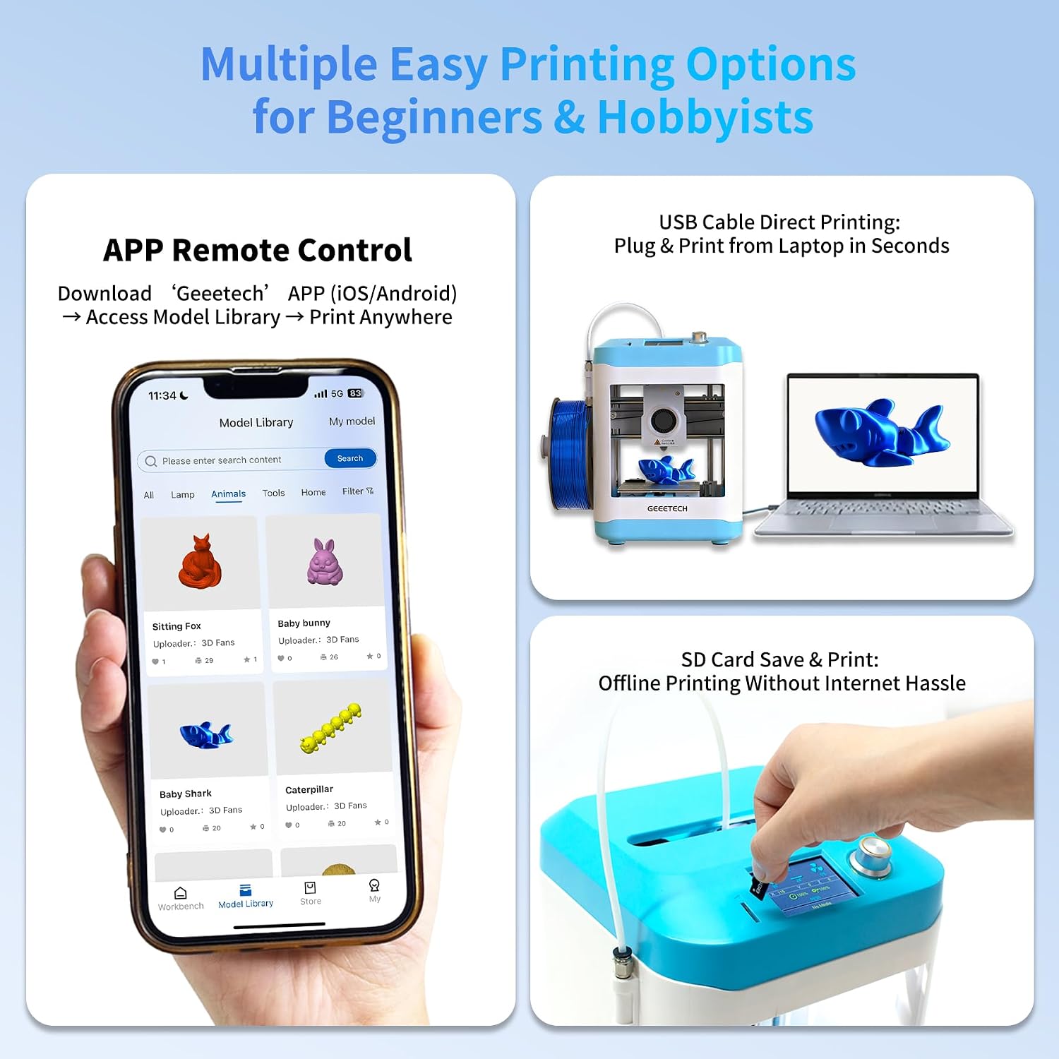3D Printer for Kids & Beginners, High-Speed Smart Mini 3D Printer with Filament, Wi-Fi & App Control, Auto-Leveling