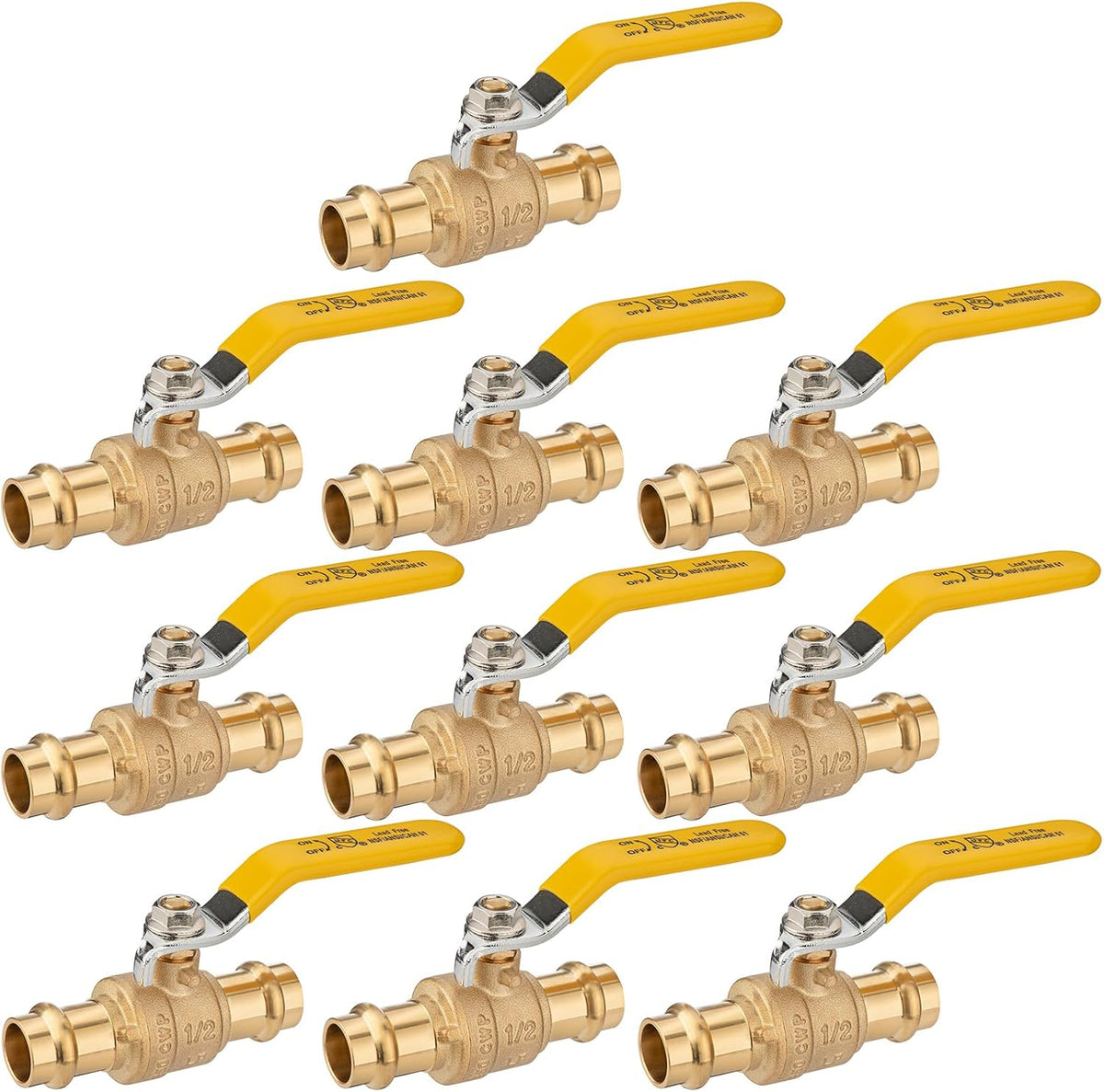 (10 Pack) Lidertik 1/2 inch Press Ball Valve Shut Off Valve 1/4 Turn Yellow Hanndle LI-QF0-PRESS-0.5(10 PCS)