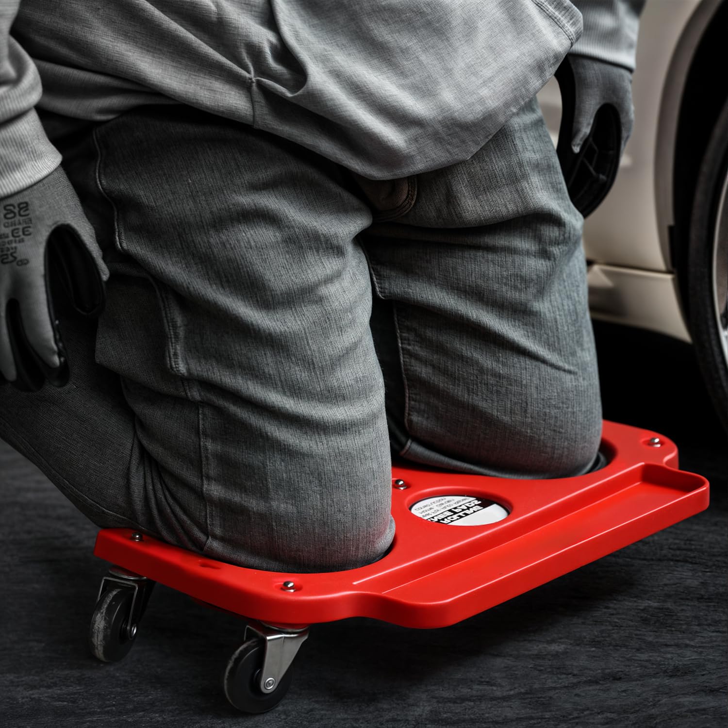 Flooring Knee Pads with Tool Tray Holder, Garage Rolling Knee Creeper Pads with 5 360-Degree Swivel Castors for Home