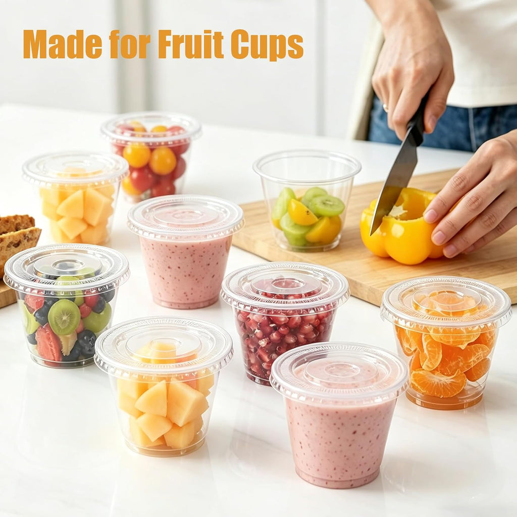 9 oz Clear Plastic Cups with Lids 50 Sets
