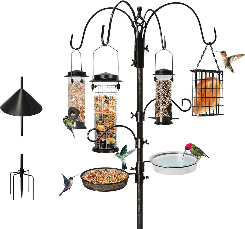 6-Hook Bird Feeding Station with Squirrel Baffle, 94 Inch